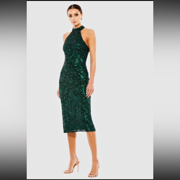 MAC DUGGAL NWT Green Embellished Halter Midi Dress. Size 4 - Picture 1 of 12
